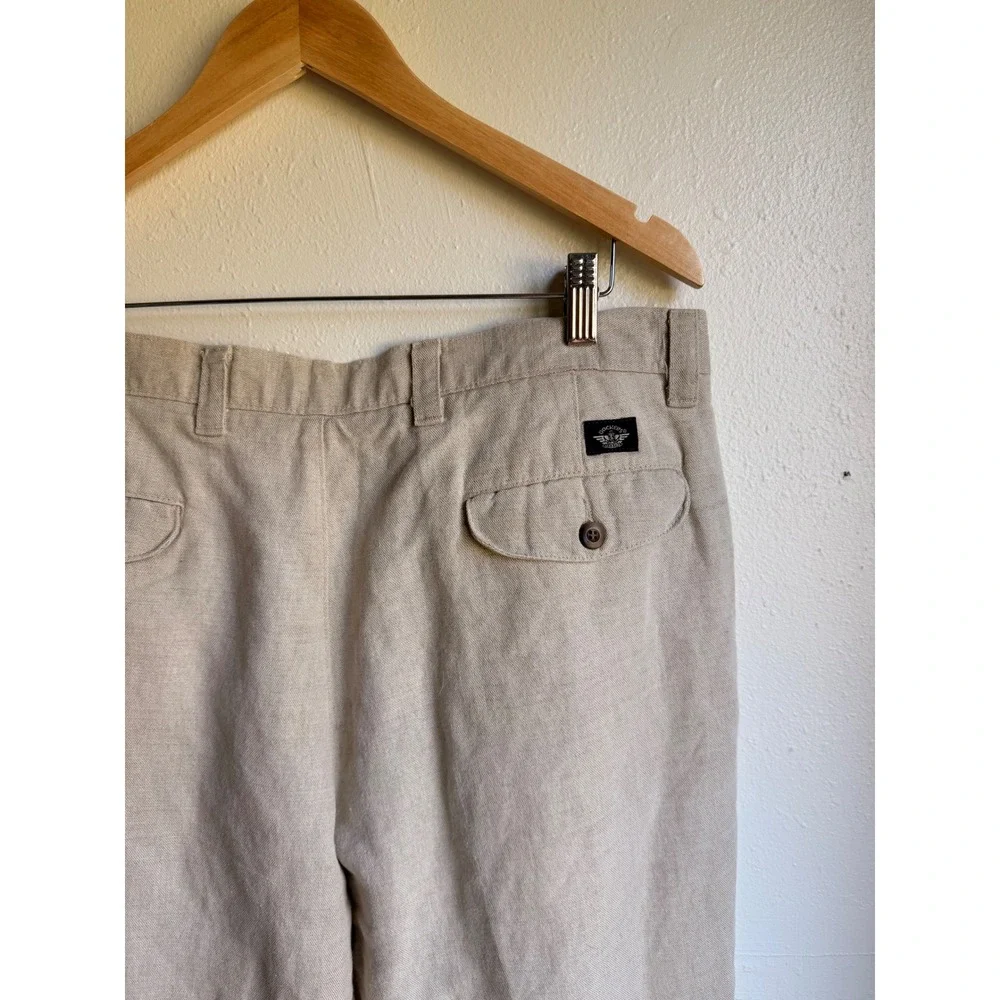 Dockers Khakis Mens 36x32 Relaxed Fit Linen Cotton Pleated Pants Beige Oatmeal